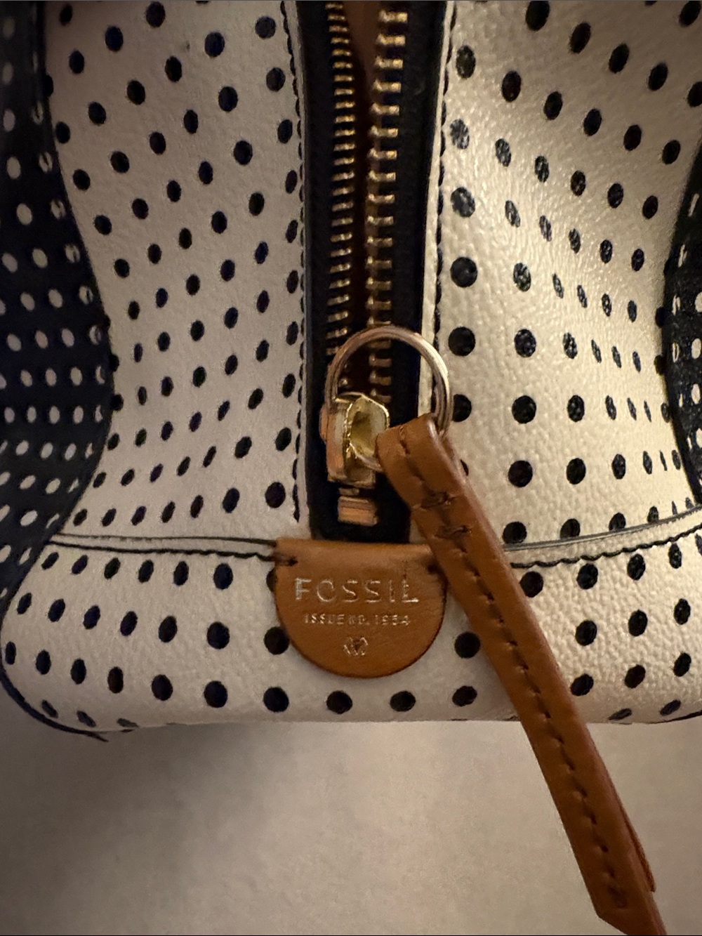 Fossil Black and White Polka Dot Crossbody with Tan Trim - Picture 7 of 8